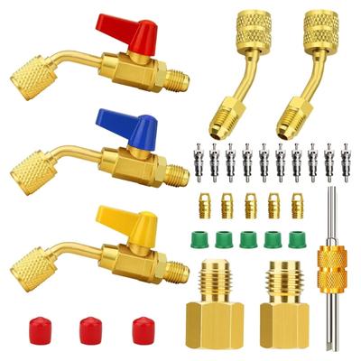 Cooling System Maintenance Kit Repair Tool Refrigerant Adapter Angled Valves Kit Conversion Adapters Valves Core Remover