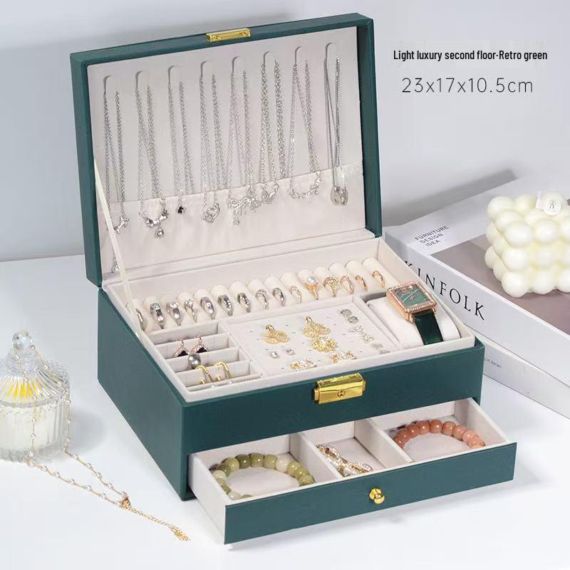 Double-Layer Leather Jewelry Box with Lock for Earrings and Handcrafted Accessories