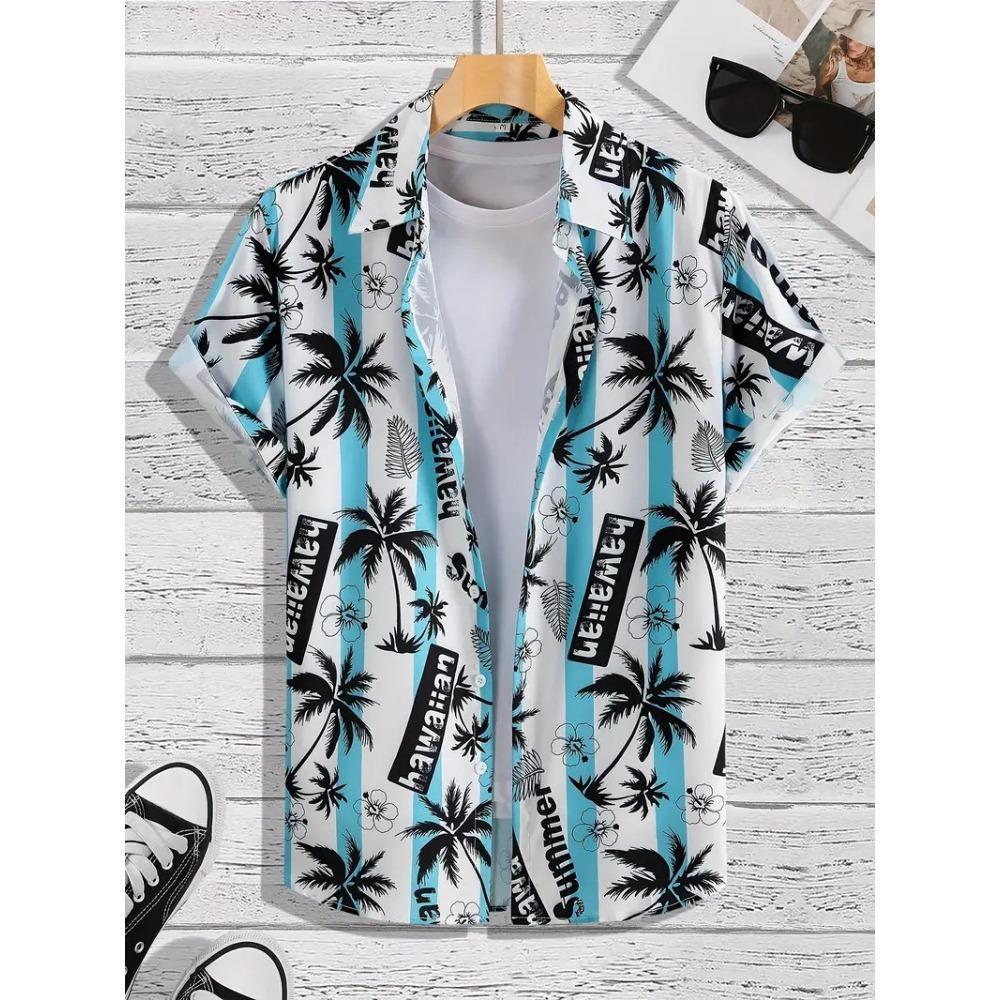 Palmshadow Cuban Camisa Men's Clothing Simple Hawaiian Print Poplin Shirt Business Holiday Everyday Outdoor Short Sleeve Shirt