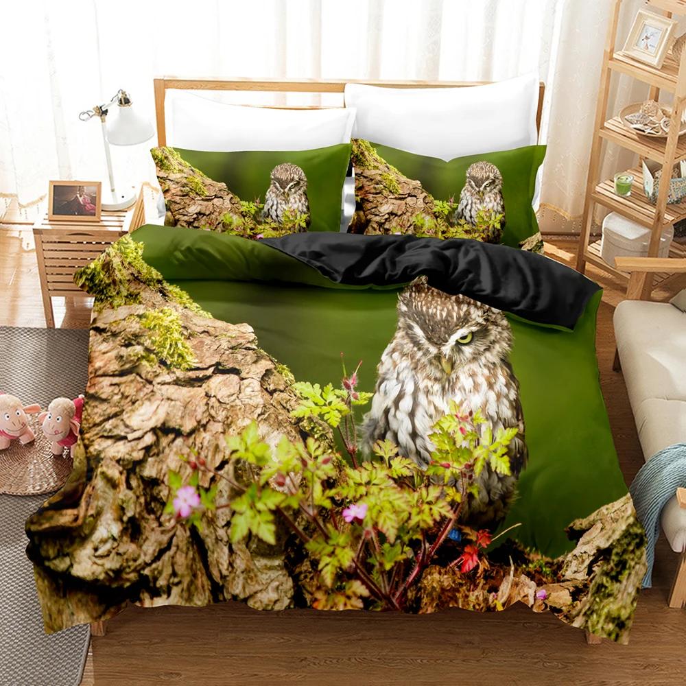 Owl Duvet Cover Set Queen Size Cute Cartoon Magic Owl Bedding Set Owl Comforter Cover for Boy Girls Cute Animal Bedspread Cover
