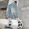 Boys Straight Denim Shorts Summer Children Casual Wide-leg Knee Length Pants Teenage Jean Short Trousers Kids Clothing 5-14 Year