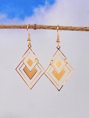 Elegant Sexy Summer Drop Earrings Rhombus Hollow Pendant Dangle Earrings Stackable Geometric Golden Jewelry Gift