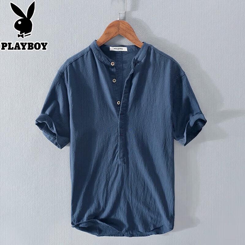 PLAYBOY Men's Linen Blend Henley T-Shirt