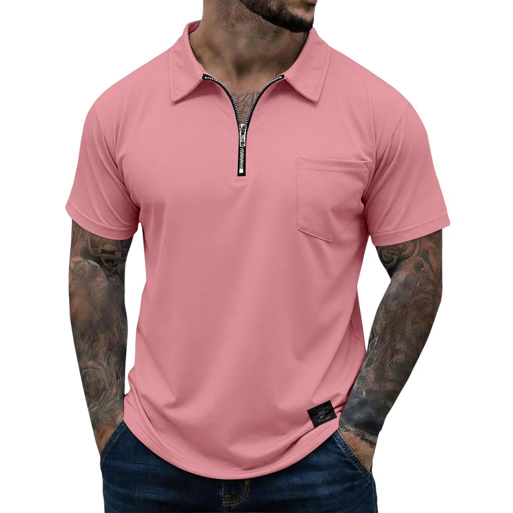 Men's Casual Zipper Collar Lightweight Breathable Short-Sleeve Top