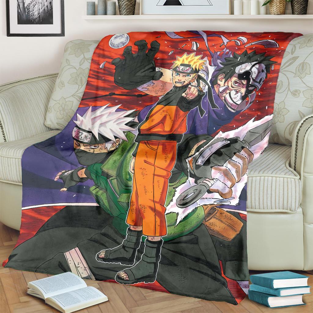 Anime-Naruto Print Blanket Warm Comfortable Flannel Blanket for Bedrooms, Sofas, Beds, Chairs, Picnics, Travel -LXR67