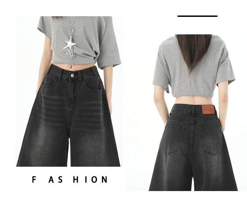 Women's American Retro High Waist Seven-Point Denim Shorts - Spring/Summer 2026, Slimming Wide-Leg Mid-Length Design.