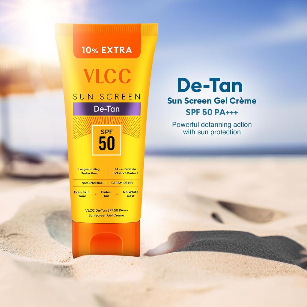 VLCC De-Tan SPF 50 PA+++ Sunscreen Gel Creme 110 g For Daily Sun Protection And Even Tone With Lightweight Feel