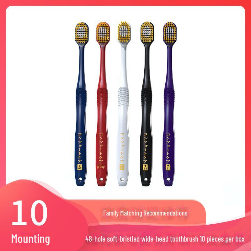 10-Pack Soft Bristle Toothbrushes, Wide 48-Hole Design, Single Blister Pack for Home Use