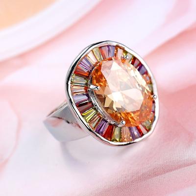 Anello da dito grande rotondo colorato con zirconi cubici da sposa in argento sterling 925 gioiello da donna per festa regalo