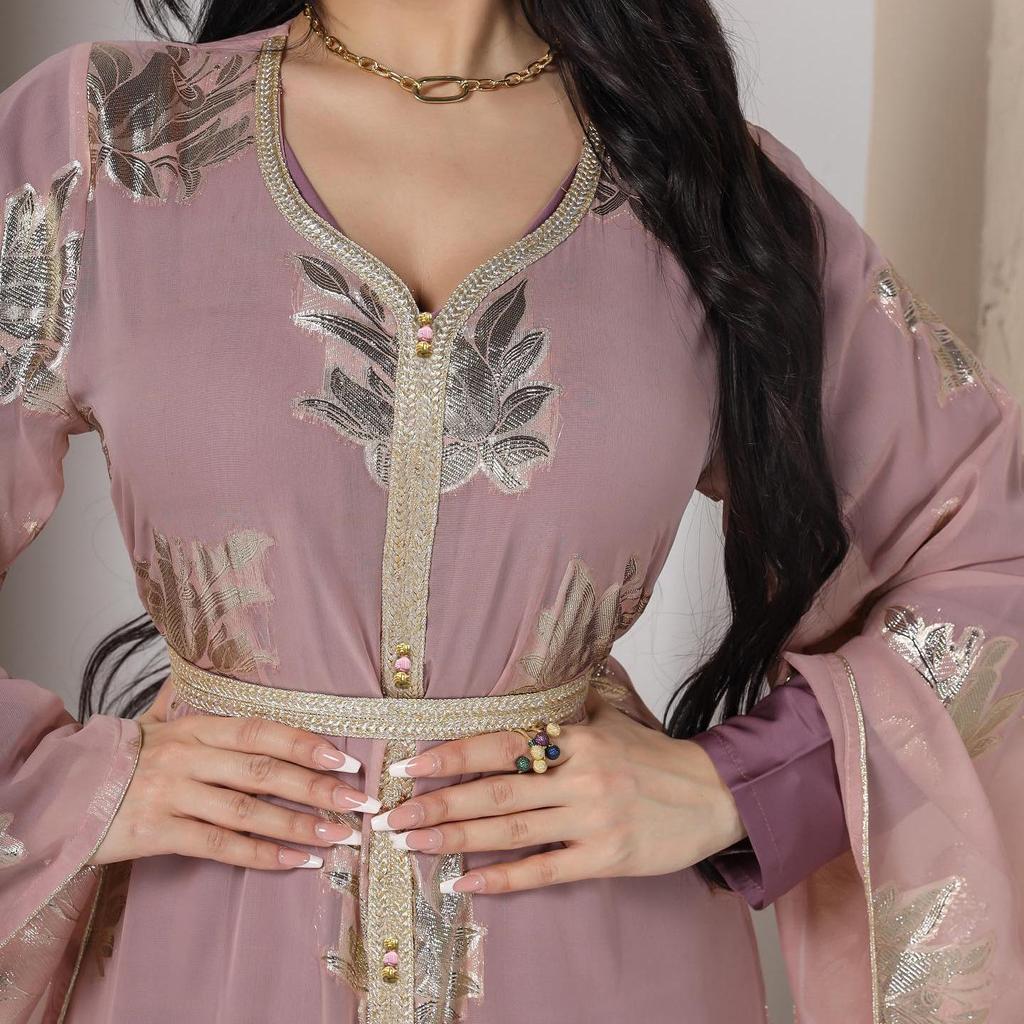 AB213 Gold Stamping Chiffon Plus Size Muslim Long Dress