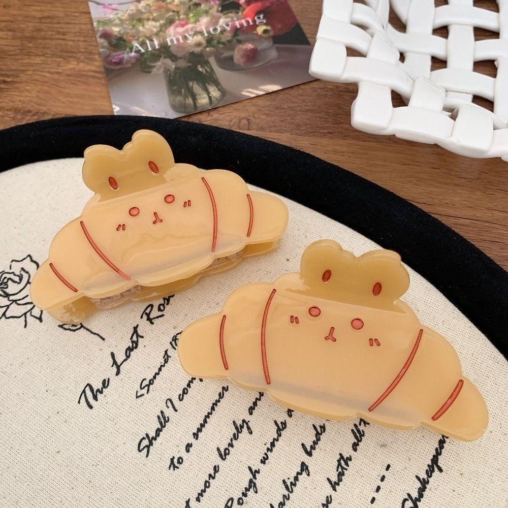 Korean Style Croissant Hair Claw Funny Headwear French Diamond Crab Clip Coffee Kawaii Acetic Acid Shark Clip Hair Accessories