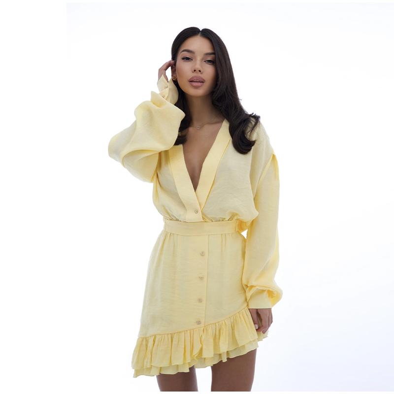 Casual Shirt Mini Dress Women Loose V-neck Buttons Dresses Lady Full Sleeve Spring Summer Above Knee Solid Robe Woman Streetwear