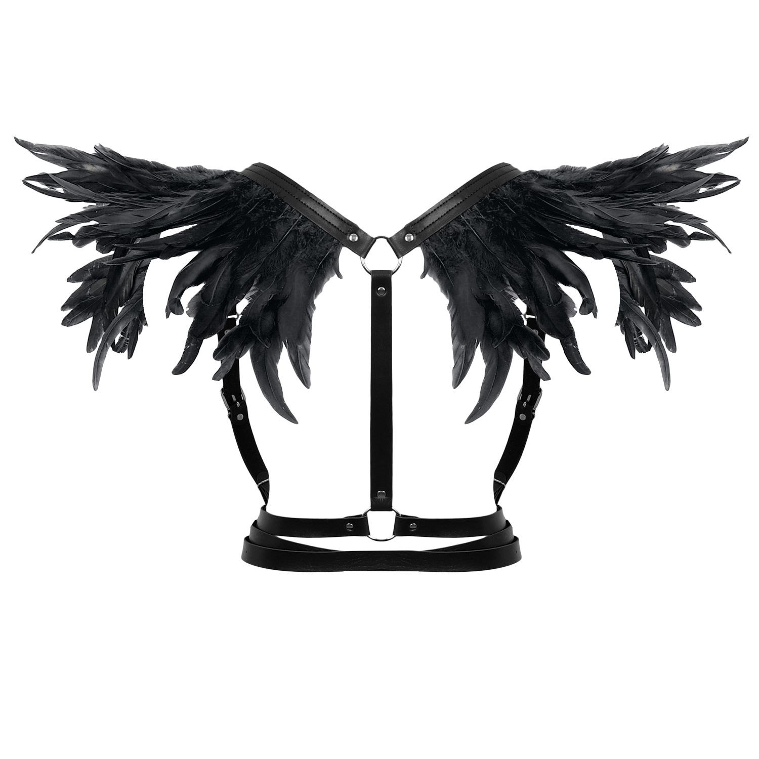 

Angel Wings, Feather Decoration, Leather Strap Integrated Belt, Dance Runway, Party Performance, Versatile Clothing чорний