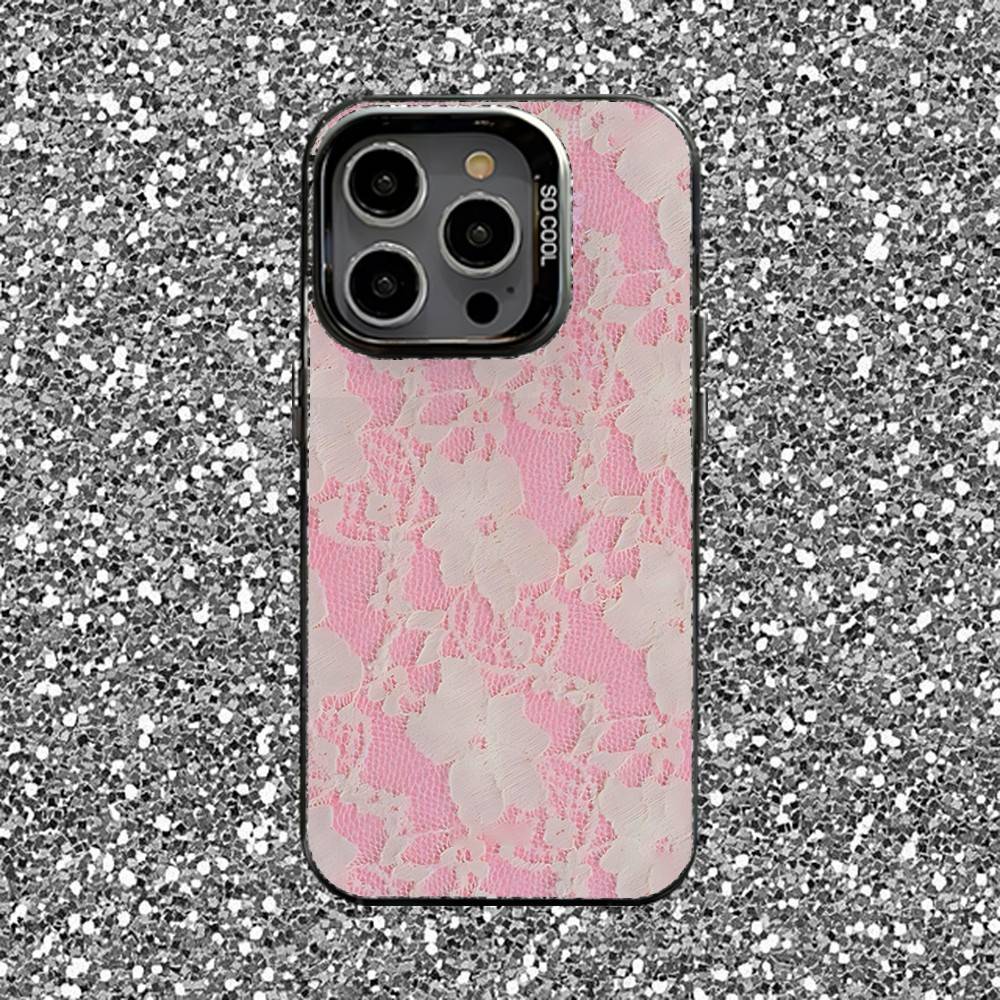 Lace Print Pattern Phone Case For iPhone 16,15,14,13,12,11,Pro,XS,Max,Plus,Mini,SE Black Candy Matte Shockproof Cover