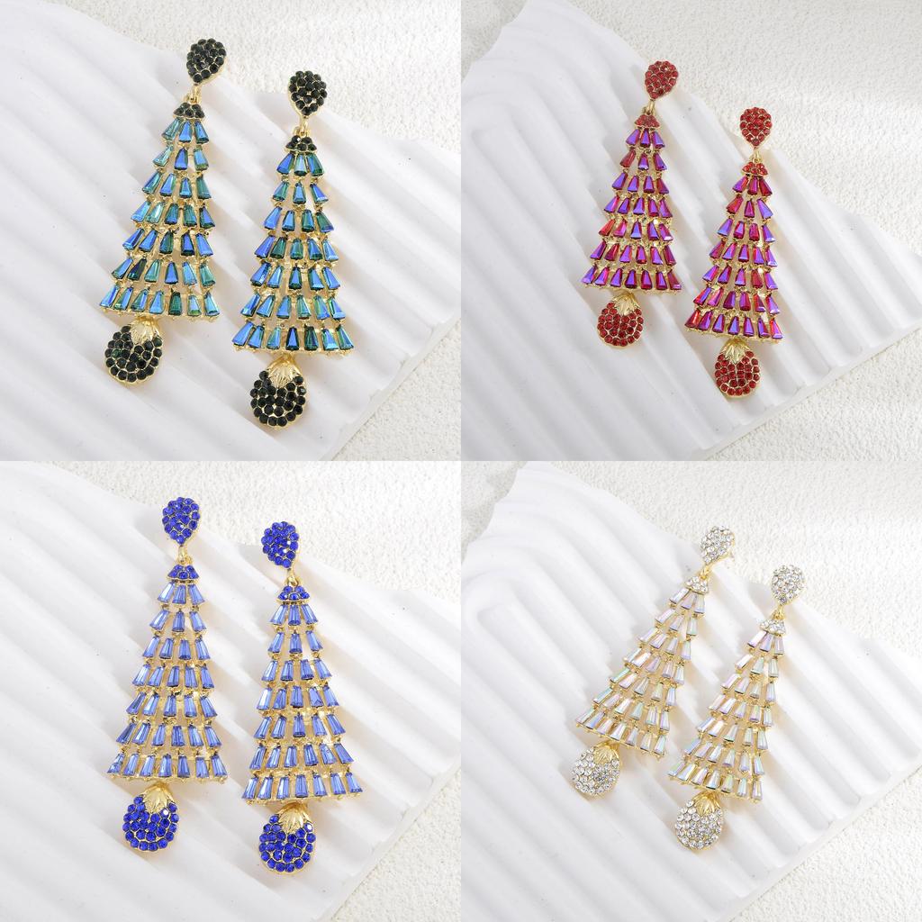 Christmas Tree Earrings With Tassels For Women Holiday Party Decor