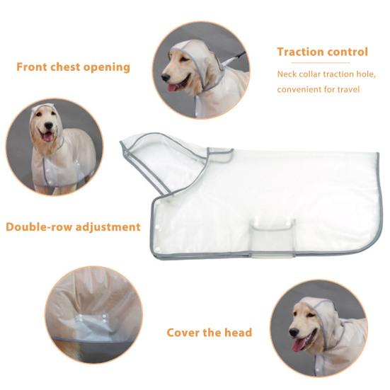 Průhledný psí pláštěnka Vodotěsné pončo pro mazlíčky Pláštěnka s kapucí s otvorem na vodítko pro štěňata Malé až velké psy