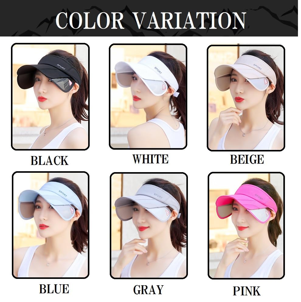 Sun Adjustable Size UV Protection [LAC NA] Women's Visor, Brim, Extendable, Adjustable, Hat, Shade, (Black)