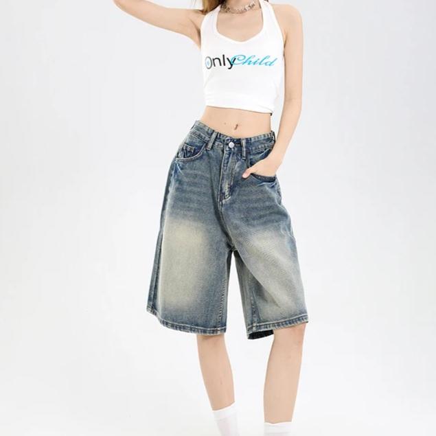 Korean Street Casual Y2K Loose Wide-leg Denim Shorts Five-point Baggy Jeans Women's All-match Straight Summer Hot Shorts