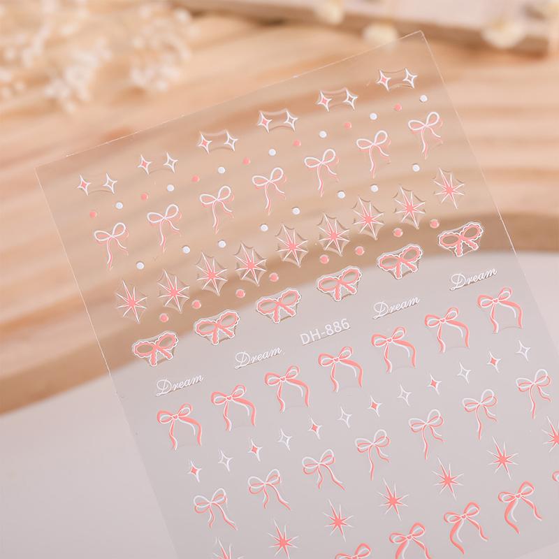 Ribbon Bowknot Nail Art Sticker Versatile Polka Dot Four-Star Diy Self-Adhesive Slider Decals Accessories For Women Girls