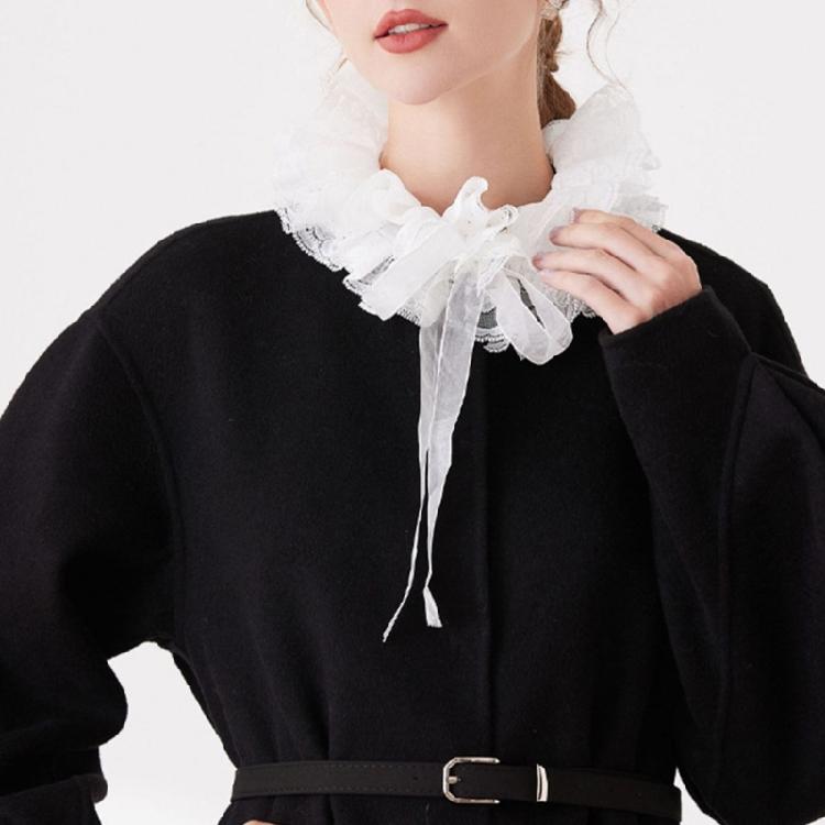 Womens Vintage Renaissances Double Layer Ruffled Lace False Collar Victorian Neck Ruff Shawl Scarf Costume Cosplay Props