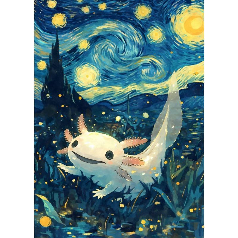 

Постер «Звездная ночь», милые животные, кошка, собака, аксолотль, утконос, холст, абстрактное настенное искусство, выставка, гостиная, домашний декор 21cm×30cm NoFrame