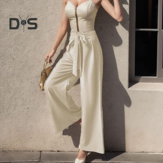 

Женские повседневные брюки с высокой талией и шнуровкой, прямые широкие длинные брюки, однотонные брюки в стиле повседневного стиля S бежевый