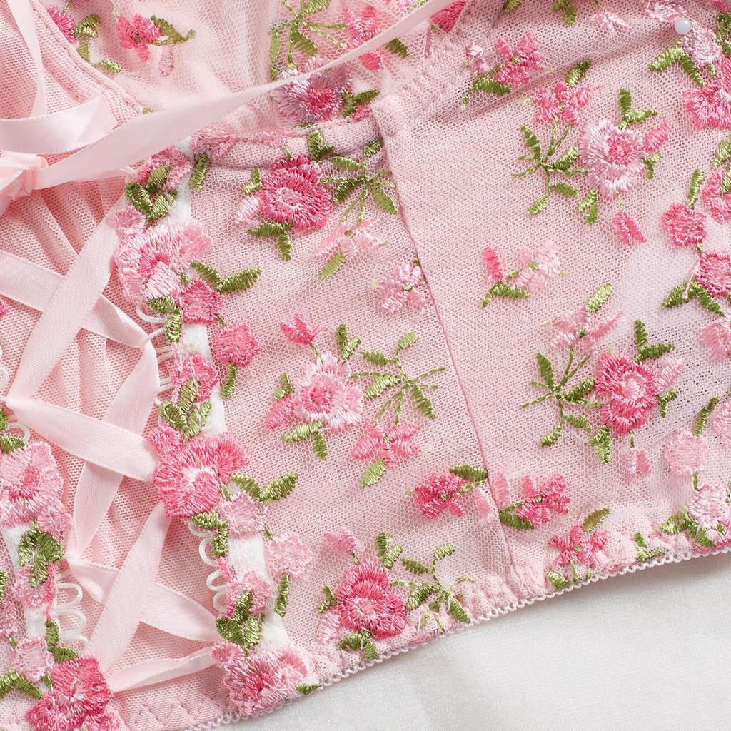 Pink Floral Tie-Up Corset Camisole Tank Top