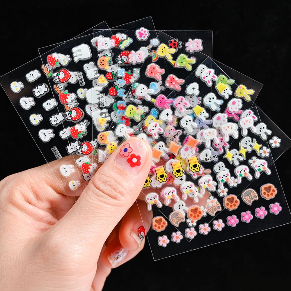 Cartoon Luminous Nail Art Sticker 3D Adhesive Self-Adhesive Cute Luminous Rabbit Children Reward Small Pattern Nail Sticker