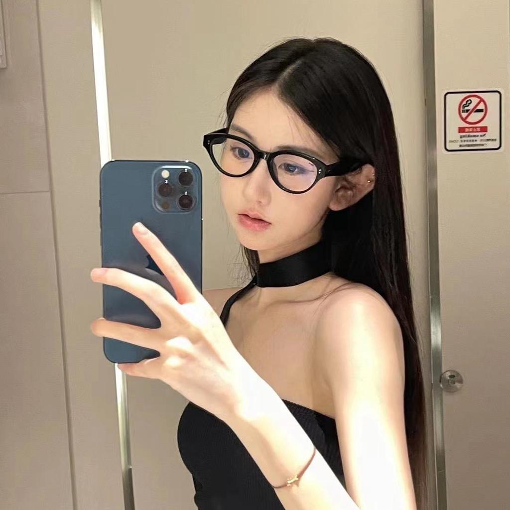 Retro Cat Eye Black Frame Glasses Female Myopia Can Be Matched With Degree Plain Face Artifact Square Round Face Advanced Sense Frame Shows Small Face
