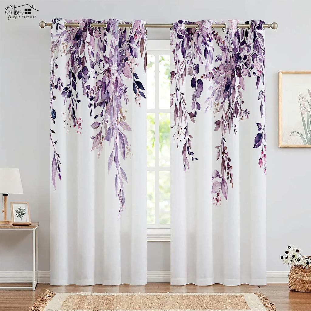 2-Piece Set of Of Autumn Leaf Print Design Window Curtains Machine Washable Bed Room Living Room Kitchen Four Seasons Decorative Curtains