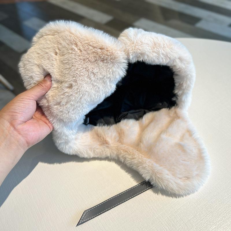Female autumn and winter thickened warm PU leather plush hat outdoor skiing cold ear protection hat flying hat trendy man