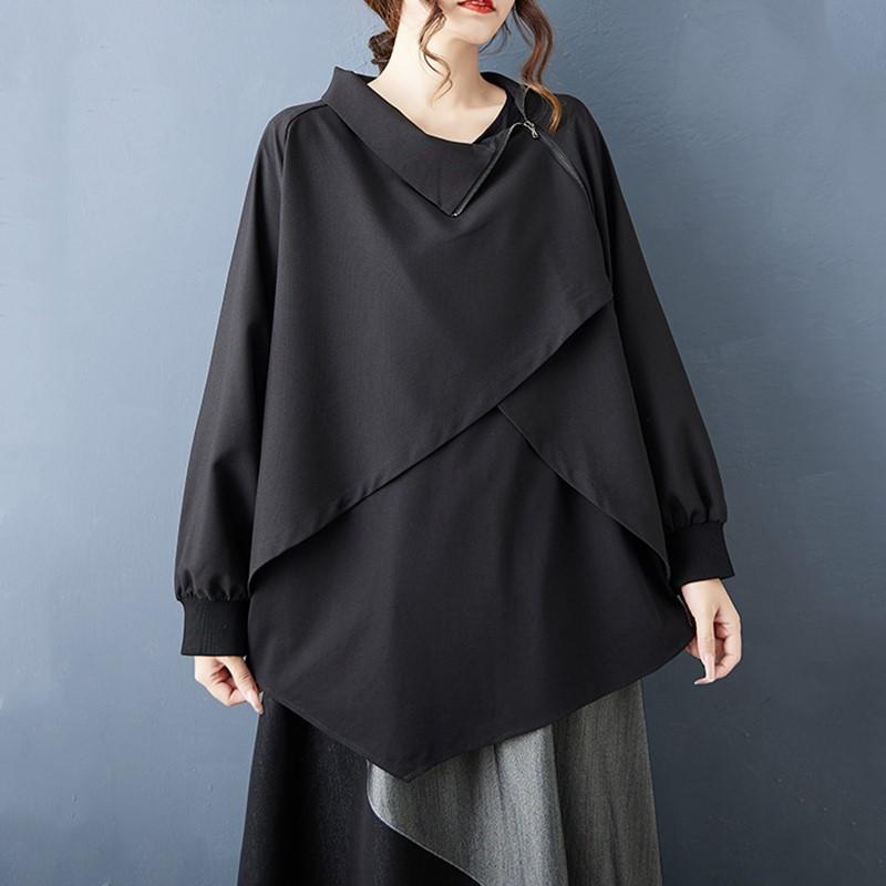 long sleeve oversized Black vintage Casual loose spring autumn t shirt tops Women t-shirt