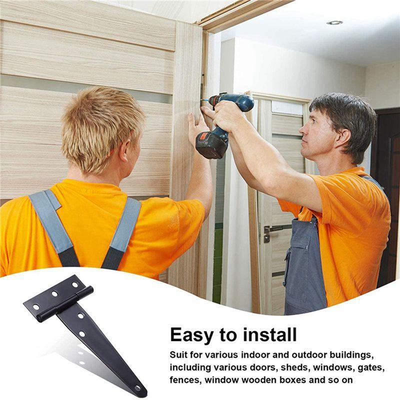 A84X-30 PCS 4 Inch T-Strap Hinges Rustic Gate Strap Hinge Rustproof Gate Door Black Hinges For Windows, Fence And Barn Gates