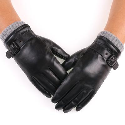 New Autumn and Winter Men's Leather Gloves, Velvet Thickened Cold-proof and Warm Cycling Sheepskin Touch-screen Gloves, Winter