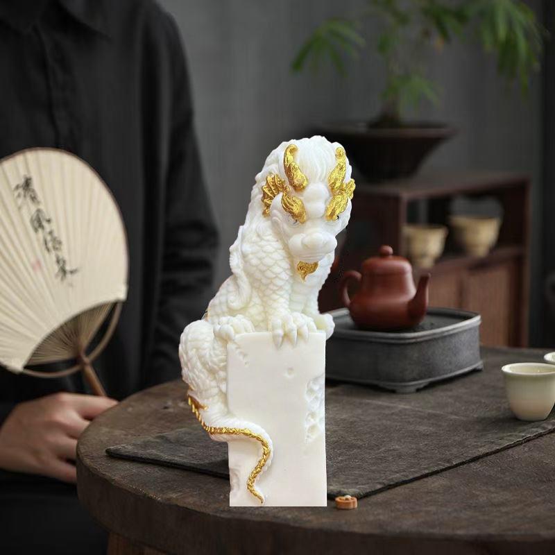 Chinese White Dragon Mascot Statue Guardian Beast Home Room Office Table Decoration and Accessories Wealth Luck Feng Shui Decor