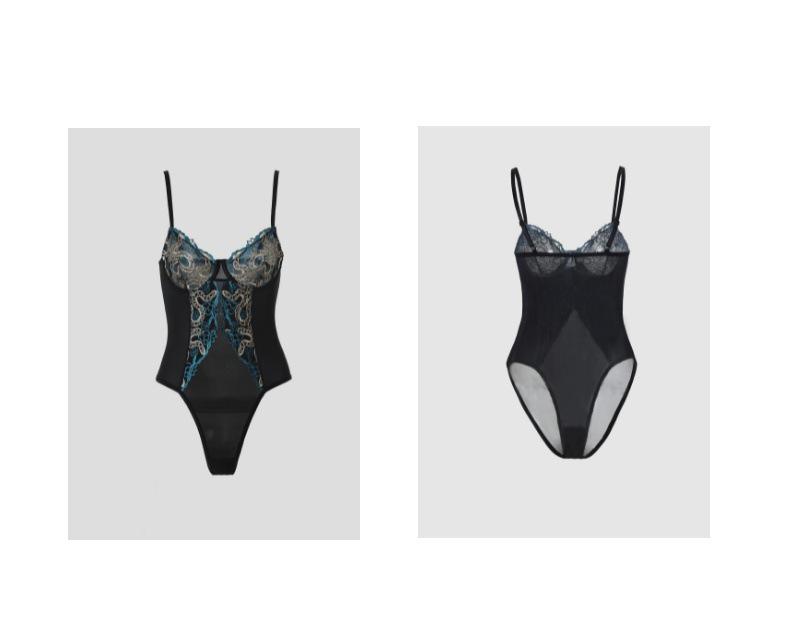 French Chic Black Lace Push-Up Embroidered Bodycon Camisole Bodysuit