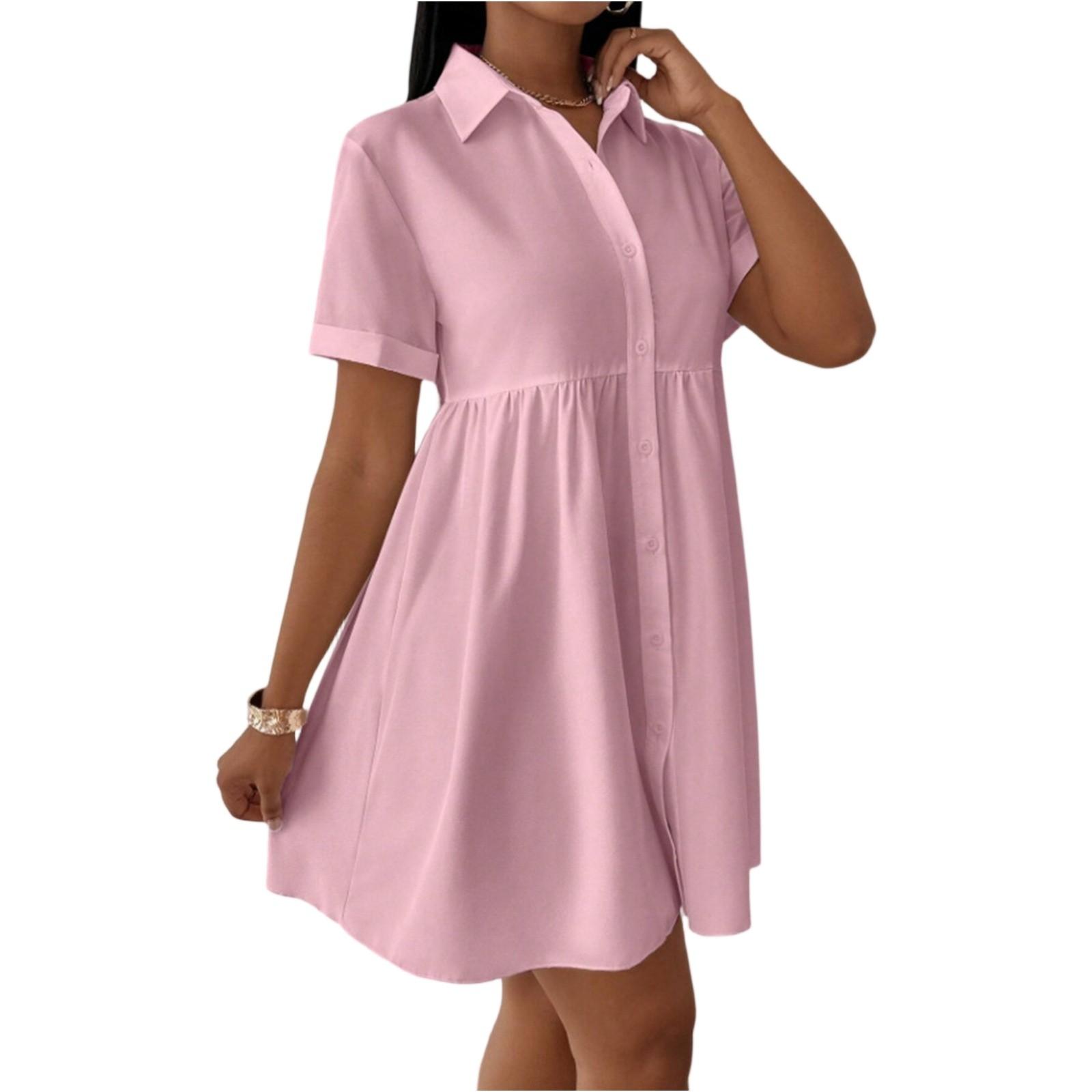 

Women s Casual And Fashionable Loose Dress Button Up Collar Shirt Dress Shirt Dress S рожевий