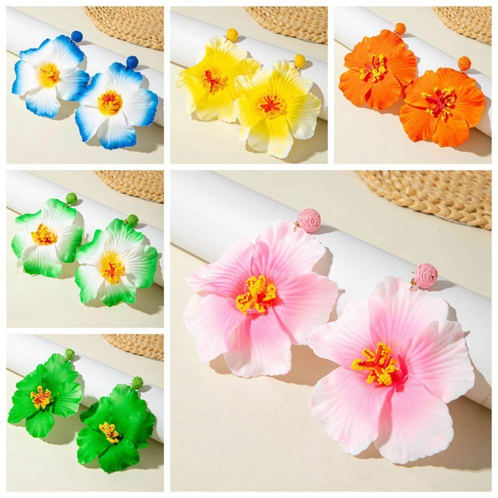 Sweet Fabric Flower Earrings Colorful Beach Drop Earrings Beautiful Floral Pendant Earrings  Women