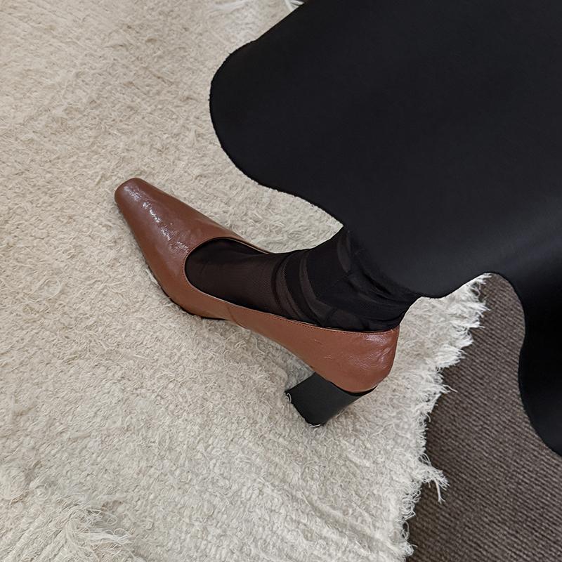 Fashion 2025 NEW Spring Women Pumps Genuine Leather Women Shoes Square Toe High Heel Elegant Buckle Strap Handmade Fashion Ladies Shoes