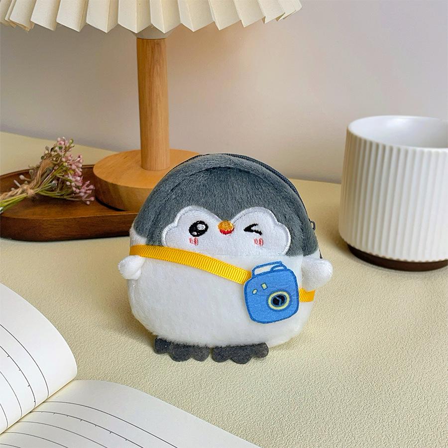 Adorable Penguin Coin Purse & Data Cable Bag – Large Pocket, Cute Red Design