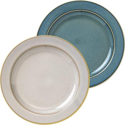 Minoru Touki Mino Ware MAMANI 200 Rim Plate 2 Color Set Green & White