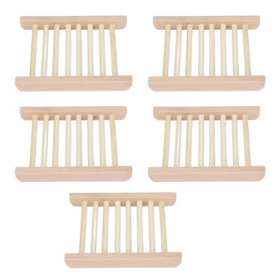 5pcs Bamboo Soap Dish Waterproof Antislip Wooden Bar Soap Holder for Shower Bathroom Kitchen