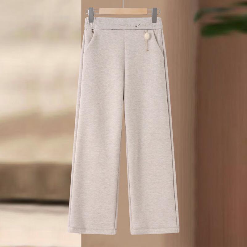 LangSha Women's High-Waist Fleece-Lined Straight-Leg Wool Blend Pants