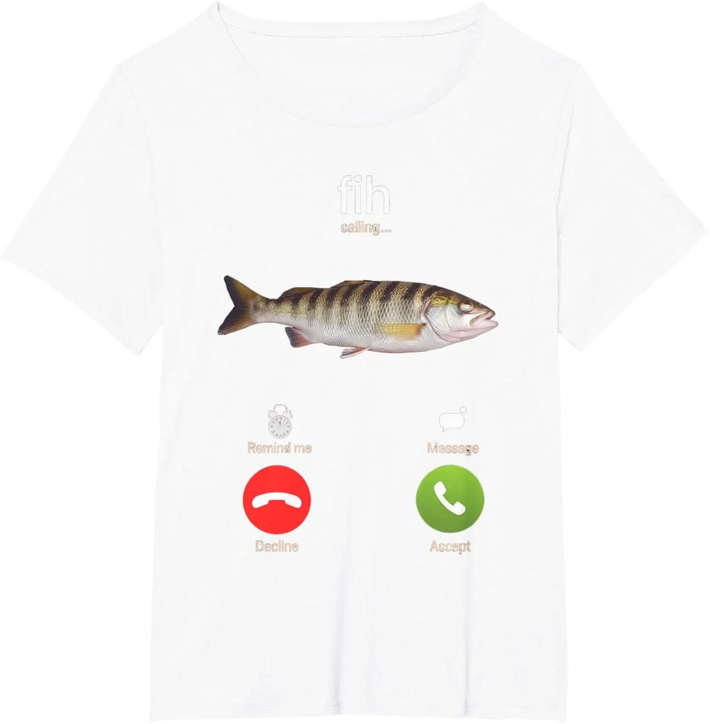 White Black Short Sleeve TShirt Funny Fish Printed Fish Calling Letter Casual TShirt Women And Unisex TShirt