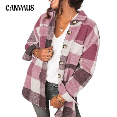 Giacca da donna primavera e autunno Camicia a quadri Fila di bottoni da donna con tasche Giacca casual