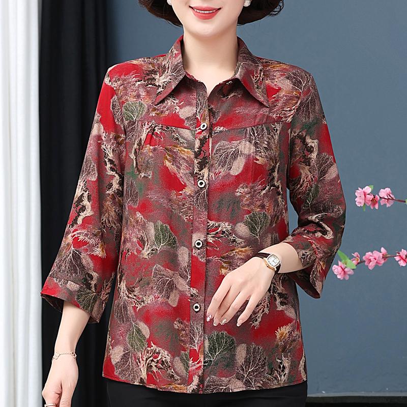 Plus Size XL-7XL Women's Elegant Blouses  Casual Loose Vintage Print Summer Long Sleeve Top Female Shirt