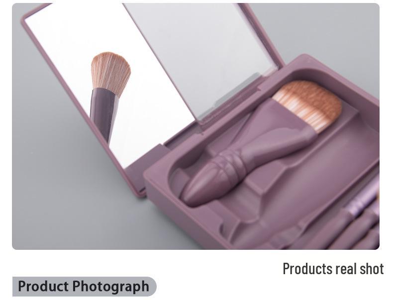 Portable Makeup Brush Set with Mirror: Soft Bristle Powder & Eyeshadow Brushes in Storage Box