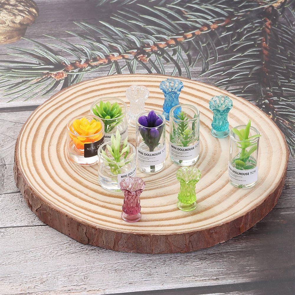 New 1:12/1:6 Scale Dollhouse Flower Vase Green Plant Glass Bottle Miniature Model Mini Floral Arrangement Toy Ornaments