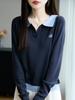 Autumn Colorblock POLO Collar Sweater: Women's Pullover Knitwear for Fall/Winter