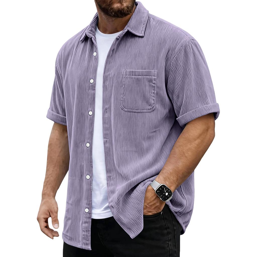 Men's Versatile Casual Corduroy Button-down Short-sleeved Shirt With Pockets